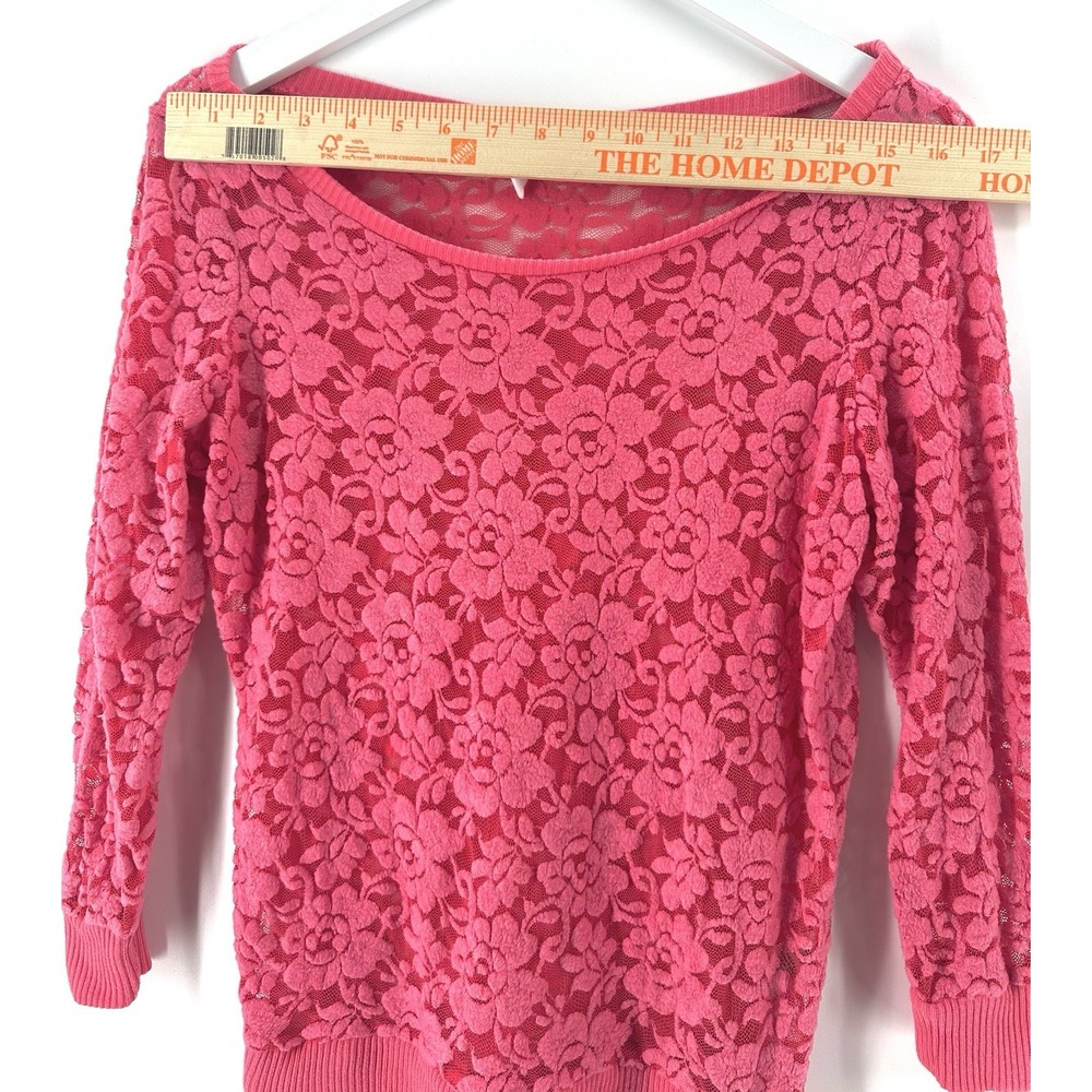 Aeropostle Pink Lace Top Shirt Blouse Sz L Long Sleeve Scoop Neck Y2K S1034‎ - Picture 3 of 10
